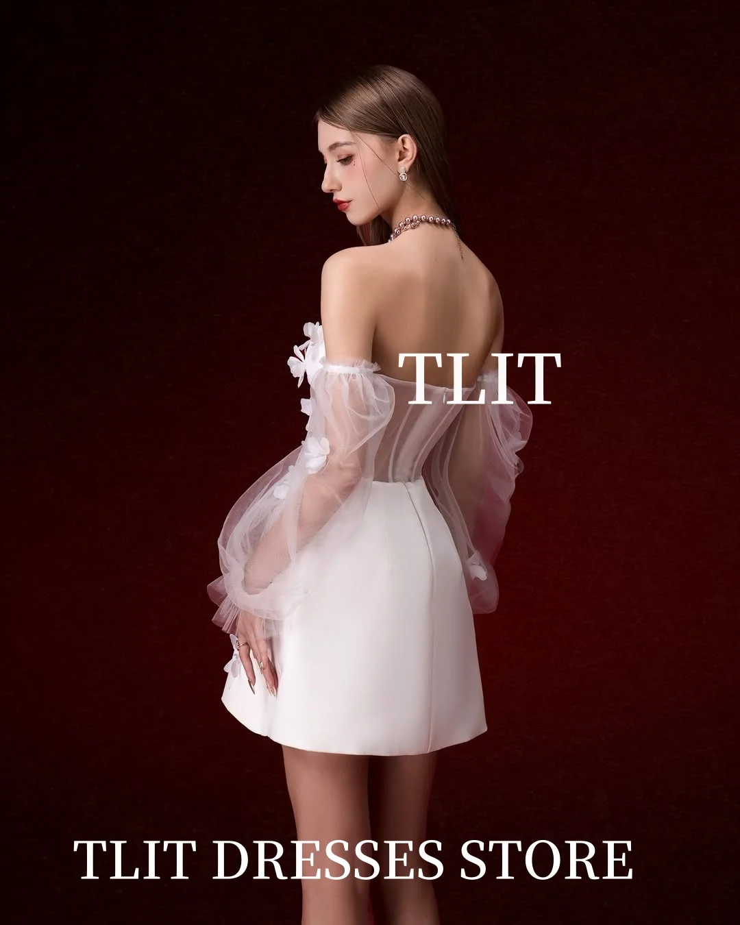 Eleganckie białe suknie ślubne z krótkim dołem, aplikacjami kwiatowymi, dekoltem w serce, odpinanymi tiulowymi rękawami, suknia ślubna Robe De Mariée szyta na miarę.