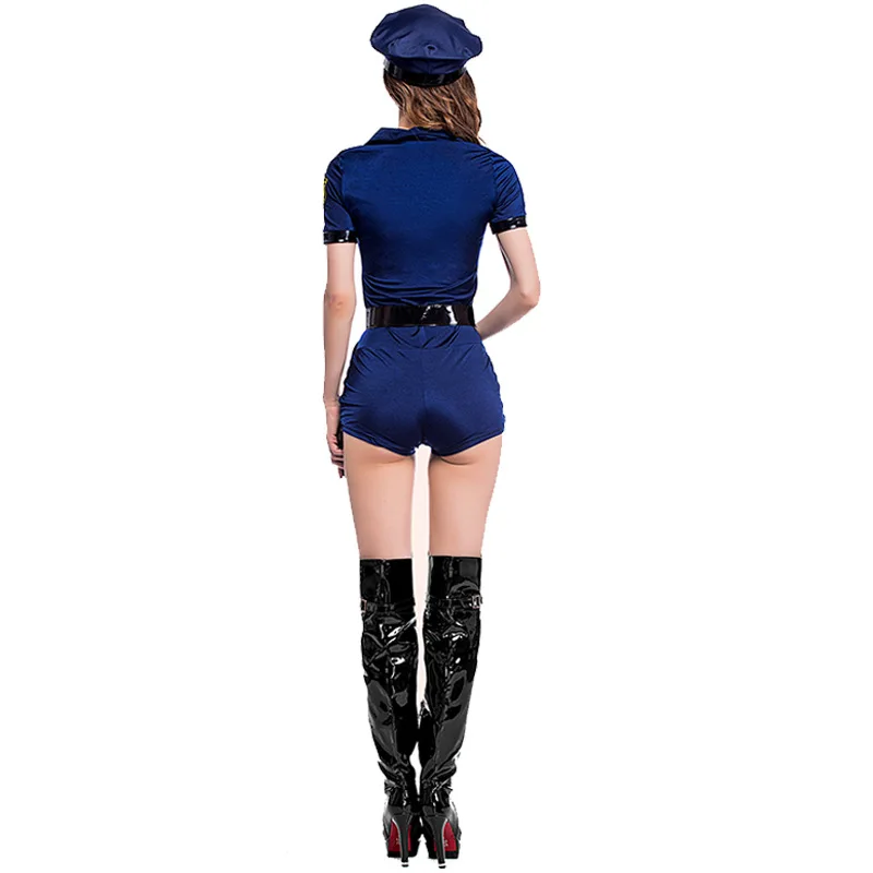 Dark Blue Zip-up Police Uniform Skirt Suit For Women Sexy And Fun By Pinse Clothing European And American Style