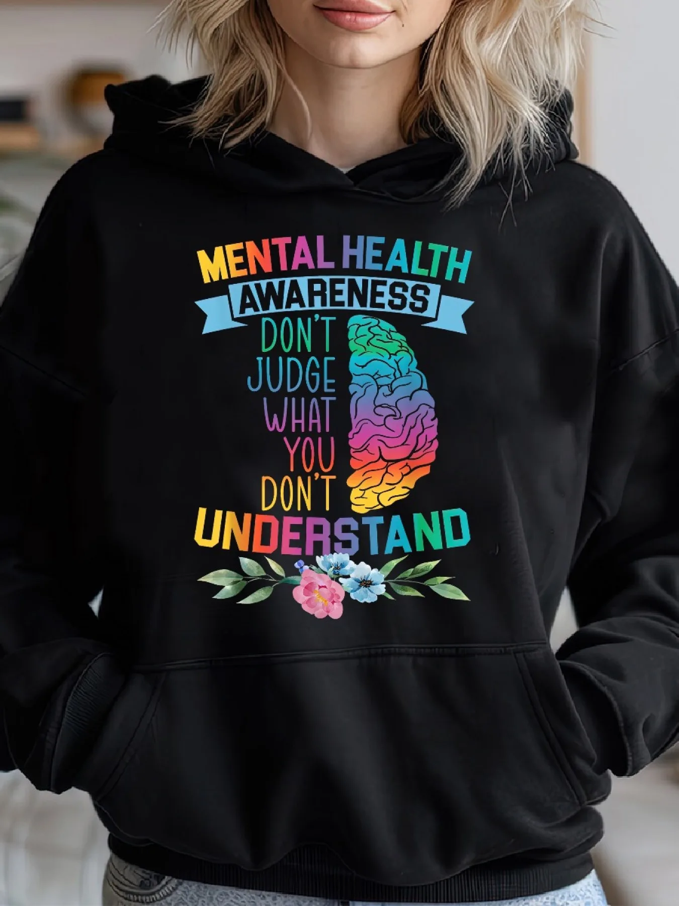 

Not Judge Not Mental Health Graphic Printing Autumn and Winter Cotton Hoodies for Men and Women Outdoor Street Sports Training