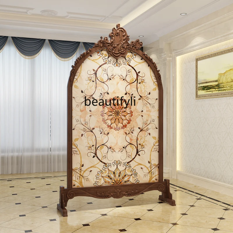 American and European Style Subareas Screens Living Room Entrance Dining Room Bedroom Solid Wood Carved Seat Screen