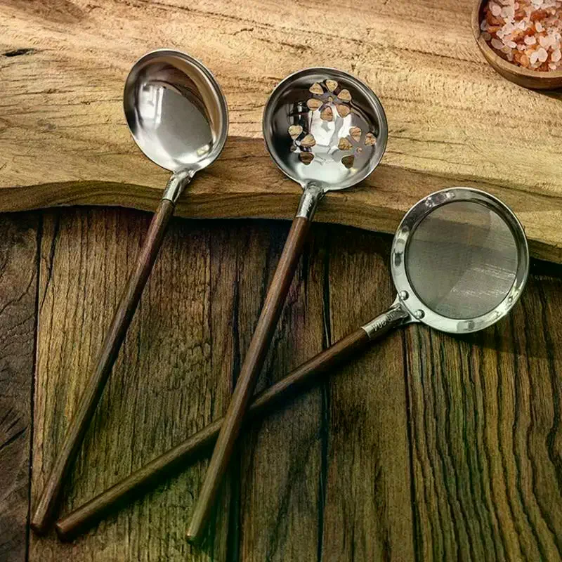Walnut Handle Kitchen Tool 304 Stainless Steel Spatula Spoon Oil Filter Colander Kit Gadgets Anti-Scalding Cookware For Service