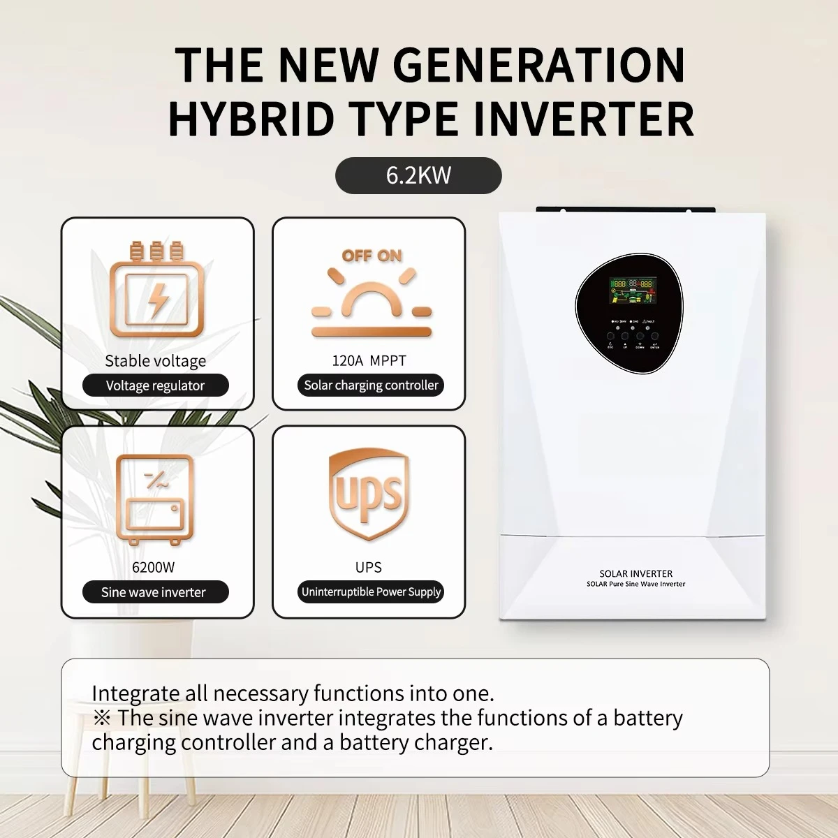 5.5kw 6.2kw 8.6kw 11KW Dual Output Off-Grid Solar Inverter 24V 48v Pure Sine Wave Hybrid Solar Inverter with Controller