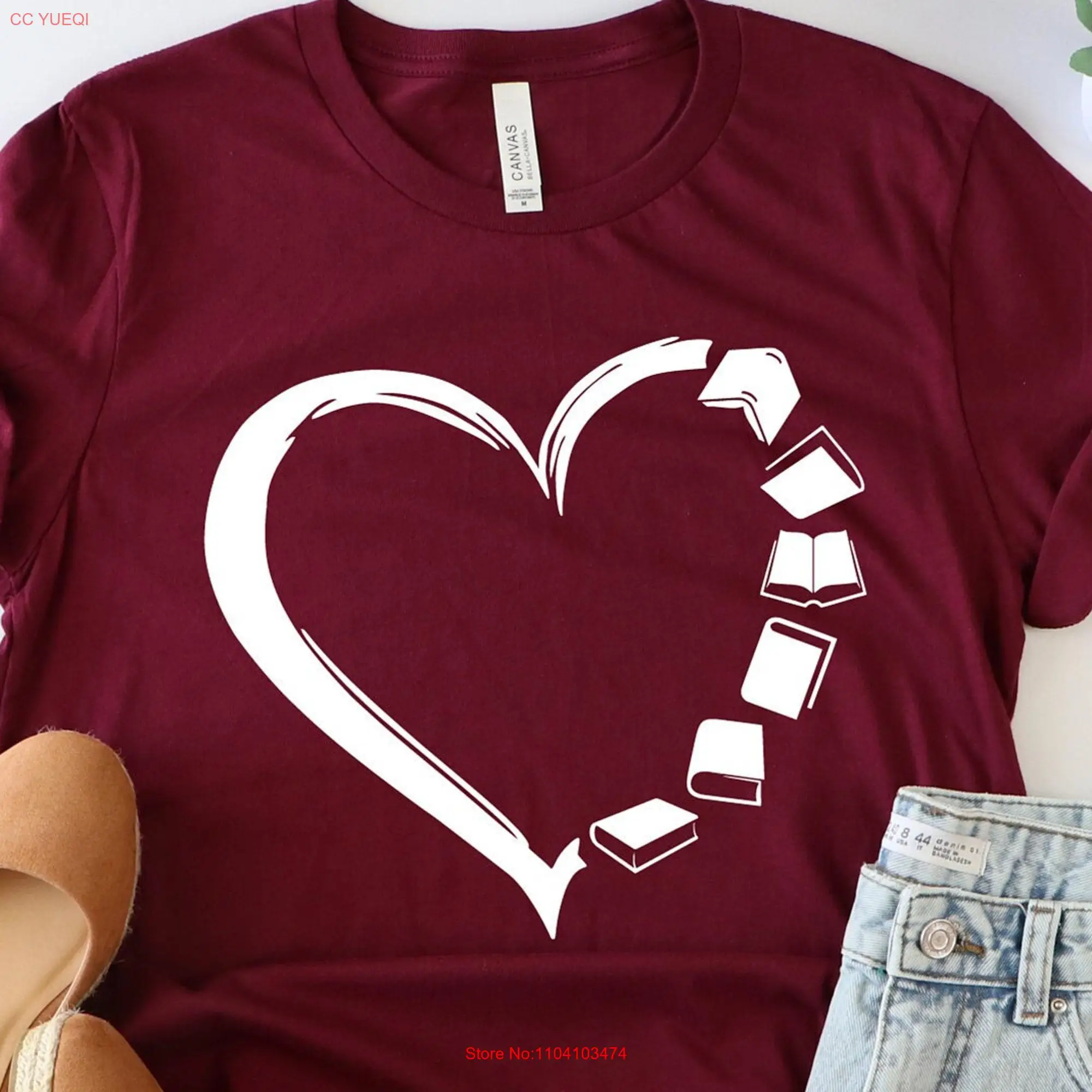 Books hearT T Shirt book lover Library reader librarian gift Bookish Funny booknerd long or short sleeves