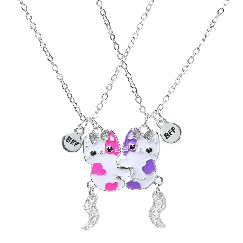 Magnetic Attraction Cute Cat Activity Tail Magnet Two Person Combination Necklace Good Friend Bestie Children's Cartoon Chokers