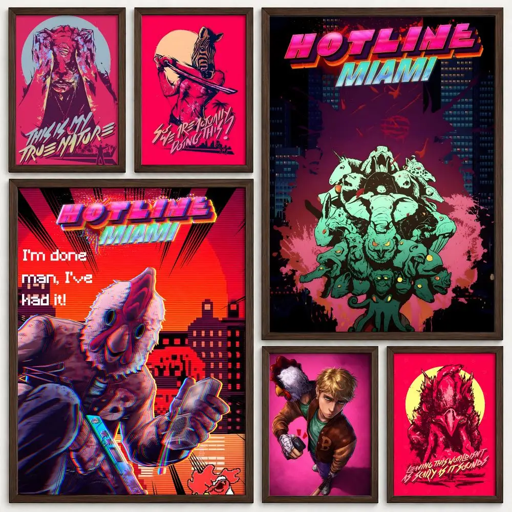 Game Hotline Miami Poster Self‑Adhesive Waterproof PP Poster Coffee House Bar Wall Art Sticker Room Home Decor
