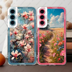 Phone Case For Samsung Galaxy S25 S20 S21 S22 S23 S24 FE Plus Ultra A54 A53 A52 A34 5G TPU Soft Cover Oil Painting Of Flowers
