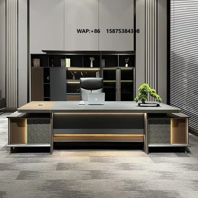 CEO Luxury Modern Modular L-Shaped Executive Desk 5-Drawers Iron Frame 1-Year Warranty-Elegant Wooden Office Furniture for