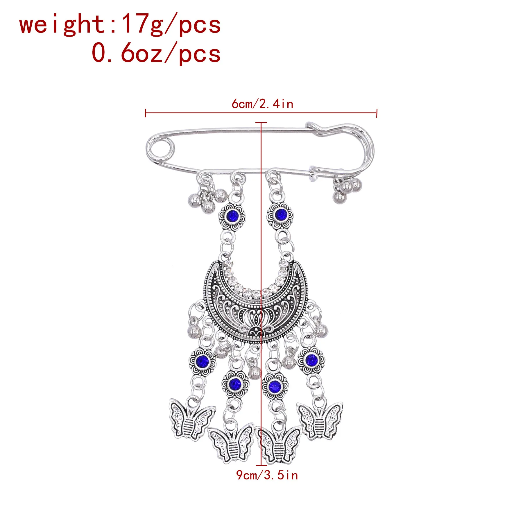 Vintage Style Women's Brooch Anti-Gap Pin Suits Coats Exotic Palace-Style Crescent Moon Butterfly Tassel Pin Brooch