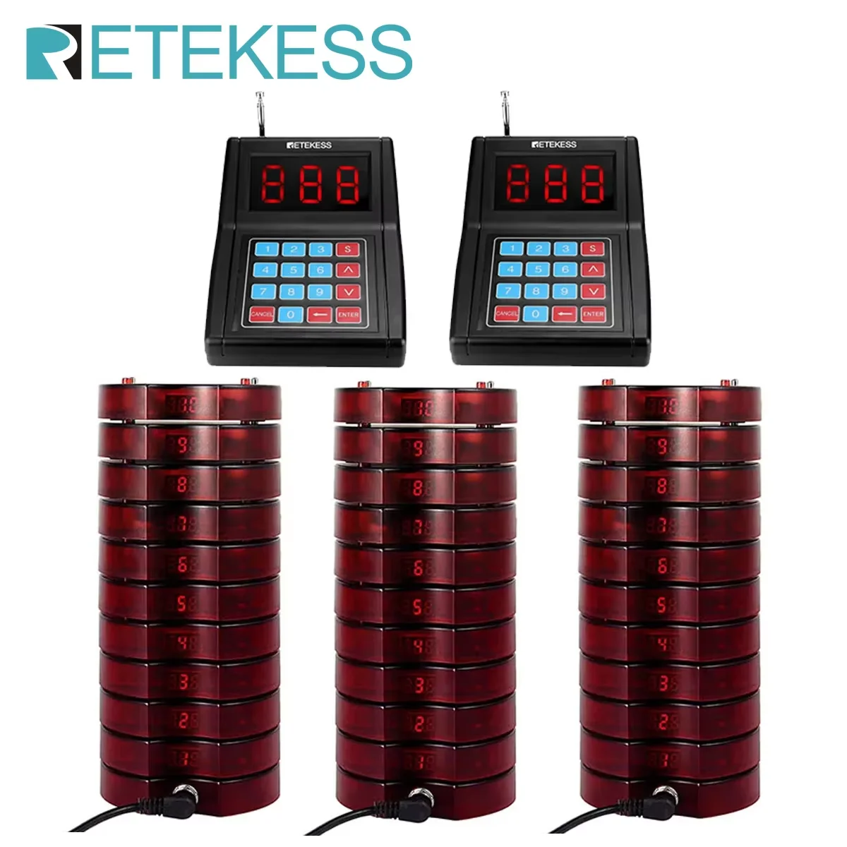 Retekess TD165 Restaurant Pager Wireless Calling System 2 Keyboard 30 Coaster Buzzer Bell Receiver For Cafe Food Court Bar Hotel