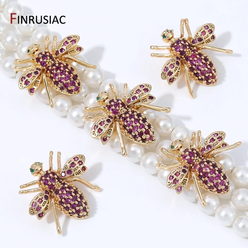 18K vergoldete Bienen-Abstandsperlen für Schmuck, lila Zirkon-Insekten-Abstandsperlen für 3-Strang-Perlenarmband DIY-Zubehör – Detail 16