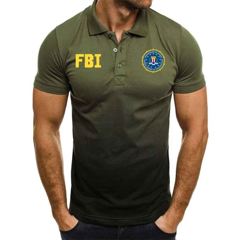 Camisa POLO tática militar masculina, streetwear extragrande, camiseta do FBI, estilo americano, manga curta, esportiva, verão