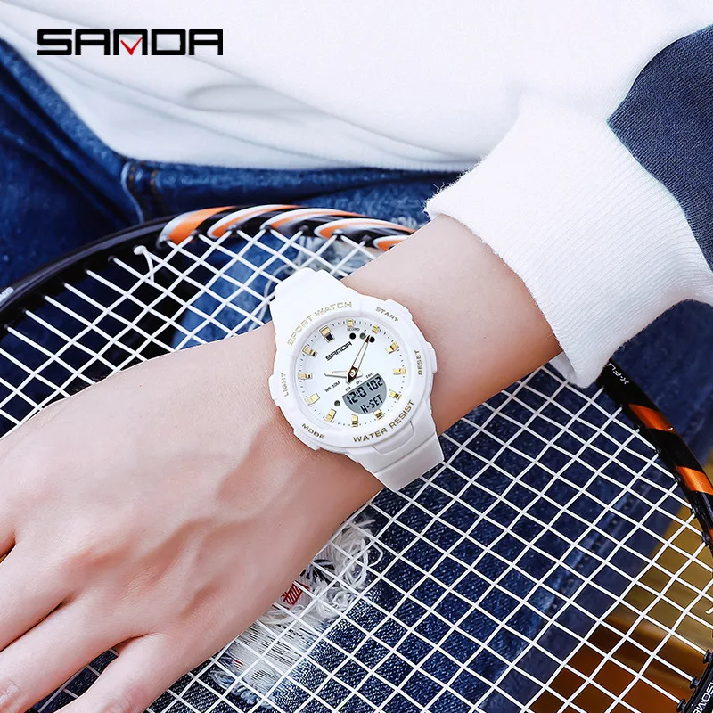 SANDA 6005 dual display Electronic Watches Fashion Outdoor Leisure Silicone Strap Student Wrist Watch for Boy and Girl