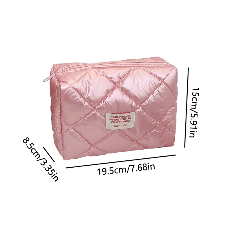 Cute Quilting Cotton Makeup Bag Women Zipper Cosmetic Organizer Female Cloth Handbag Box Shape Portable Toiletry Case For Girls