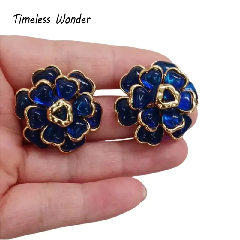 Timeless Wonder Fancy Crystal Geo 3D Floral Stud Earrings for Women Designer Jewelry Sweet Trendy Rare Top Gift Cute 2612