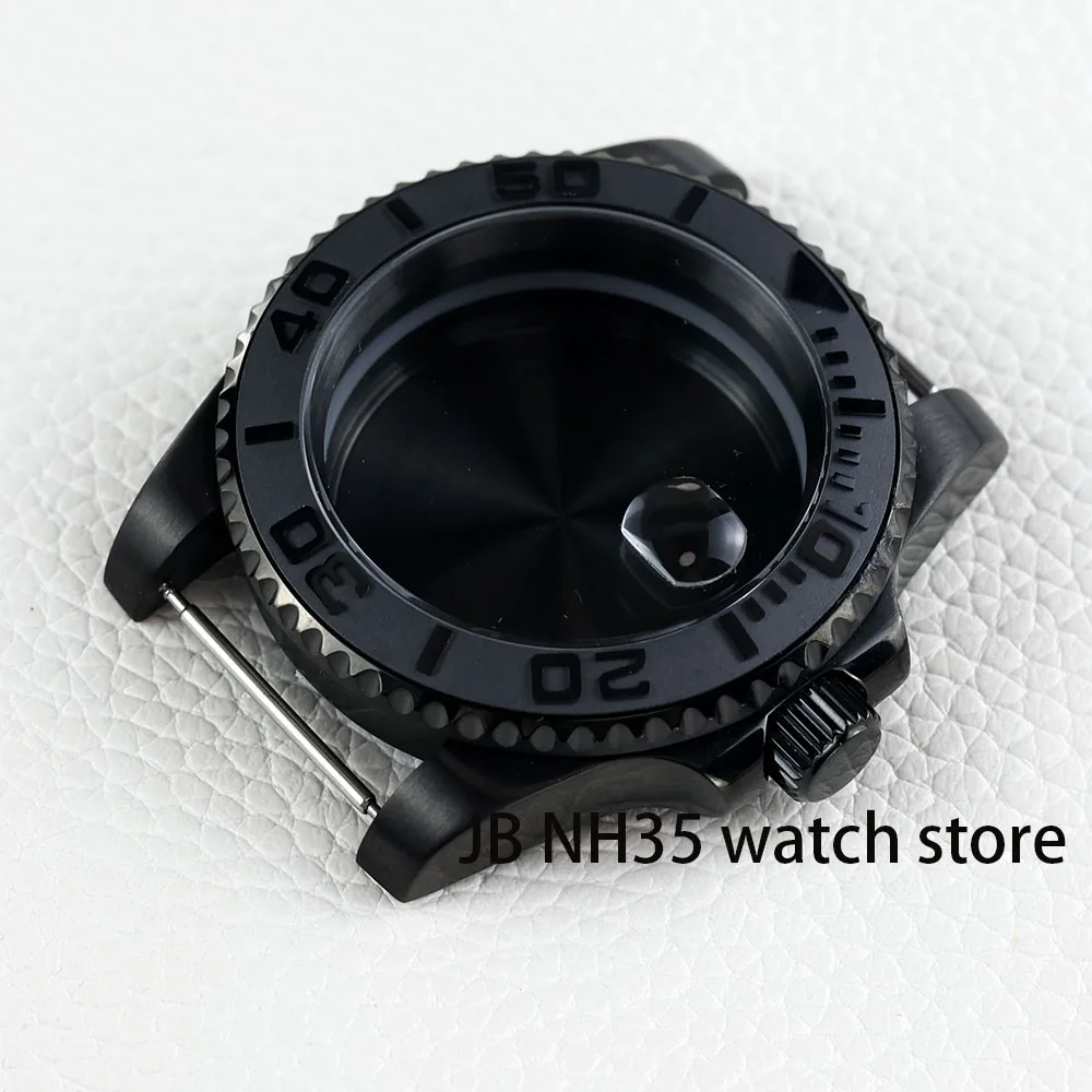 40mm Black Yacht Design Style Case with Sapphire Crystal Waterproof for NH35 Nh36 Nh34 Automatic Movement 28.5mm Dial Watch Case