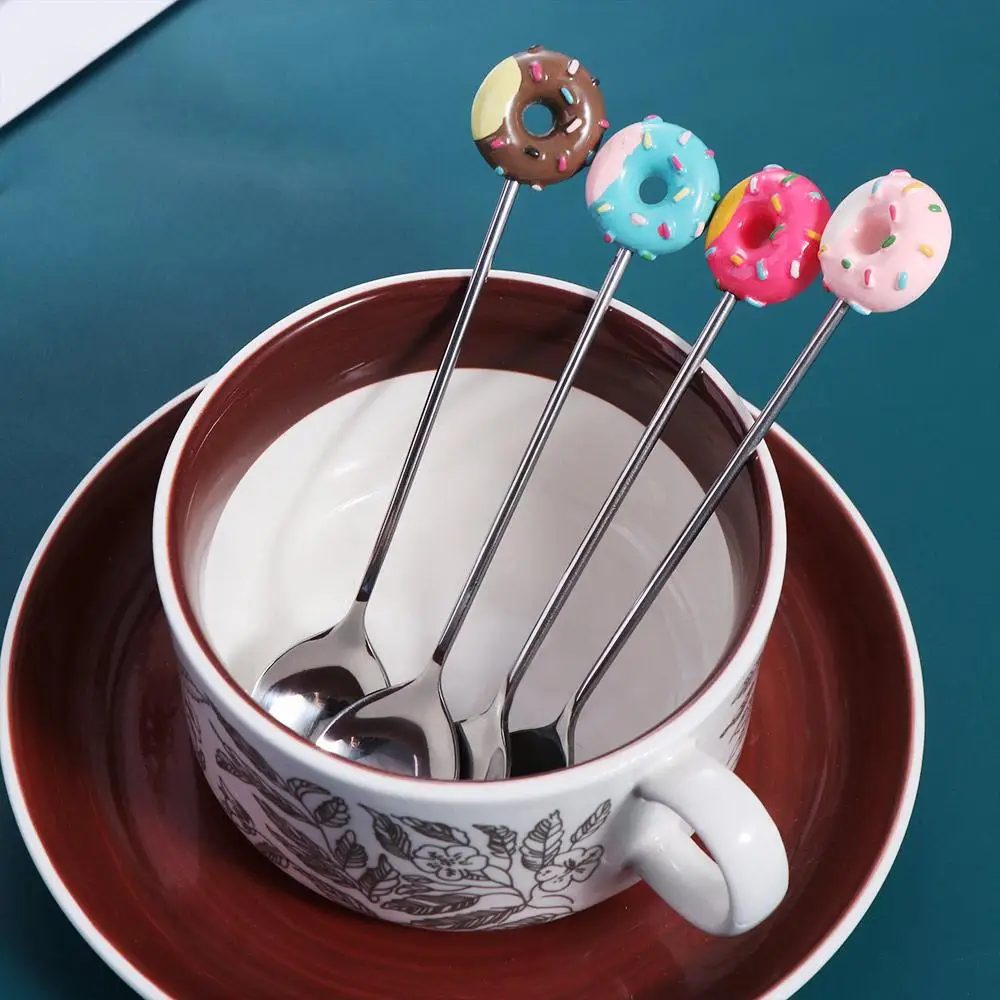 Perfect Adorable Donut Spoon Stainless Steel Colorful Designs Coffee Spoons Mini Multi-Functional Salad Mixing Spoon Home Use
