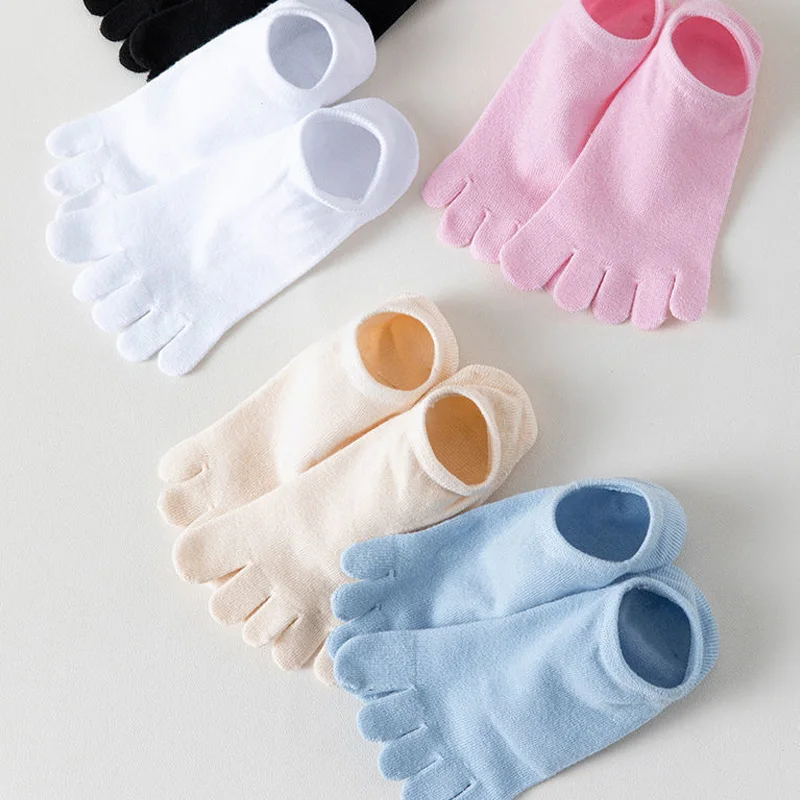 5 Pairs Summer Invisible Toe Socks Woman Girl Cotton Thin Solid Soft Shallow Mouth Breathable Deodorant No Show 5 Finger Socks