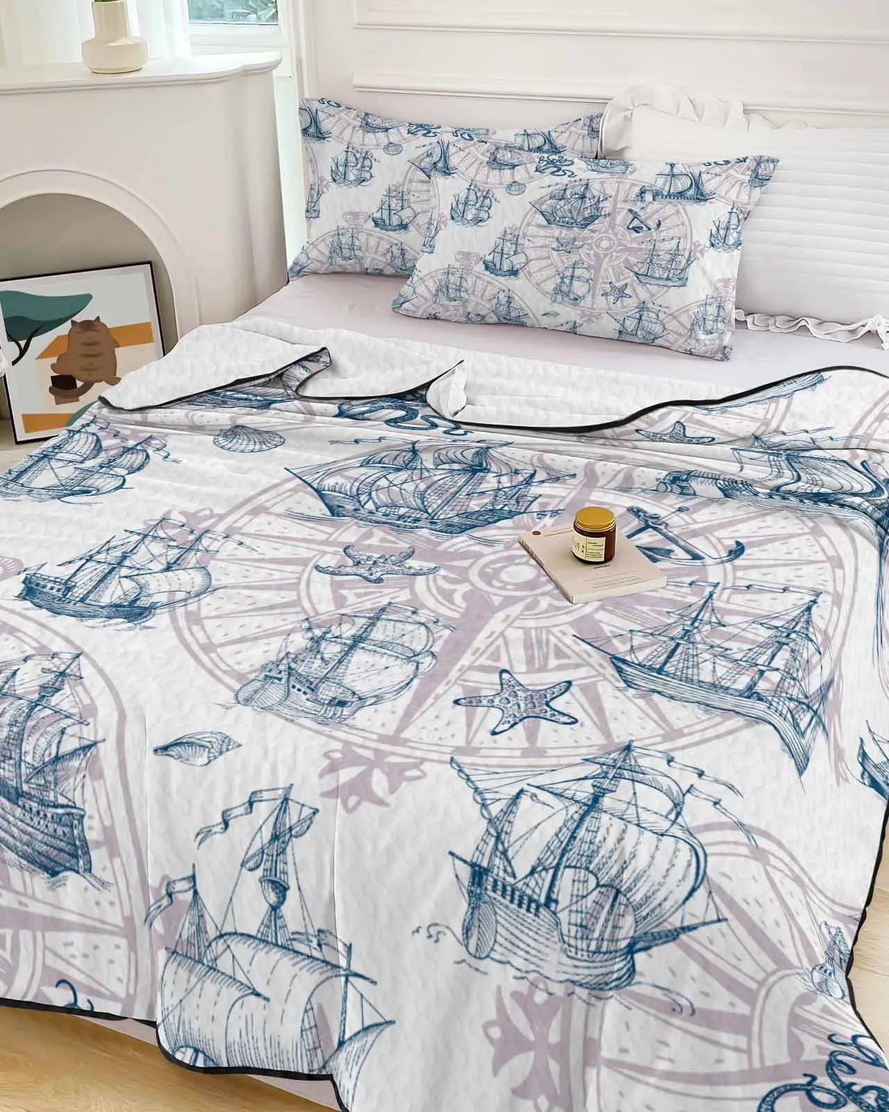 Abstract Compass Sailing Sail Cooling Blankets Air Condition Comforter Lightweight Summer Quilt for Bed Soft Thin Quilt