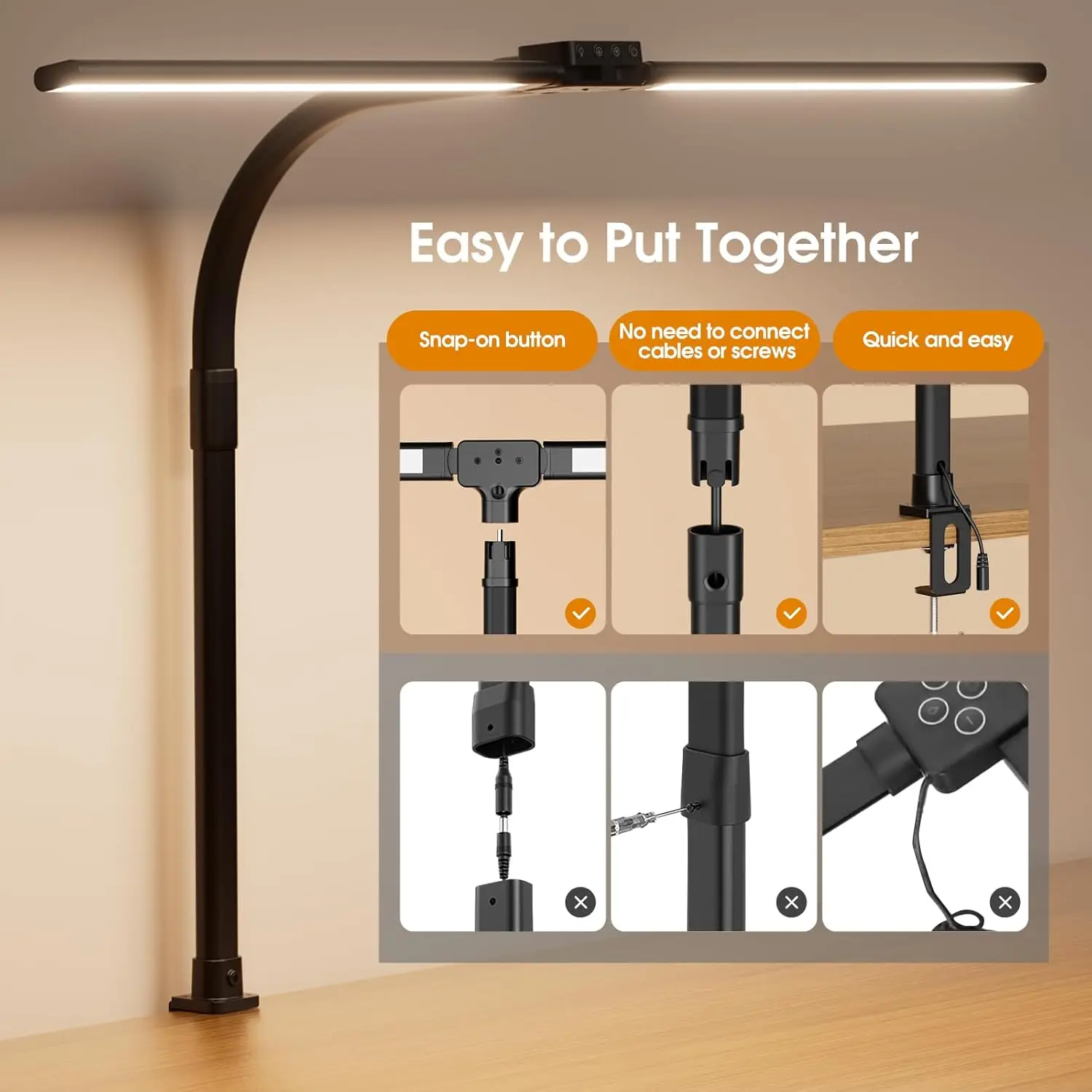Double Head Single LED Clip Lamp Dimmable Monitor Light for Computer Desk, Office Reading and Architect Table Task Lighting