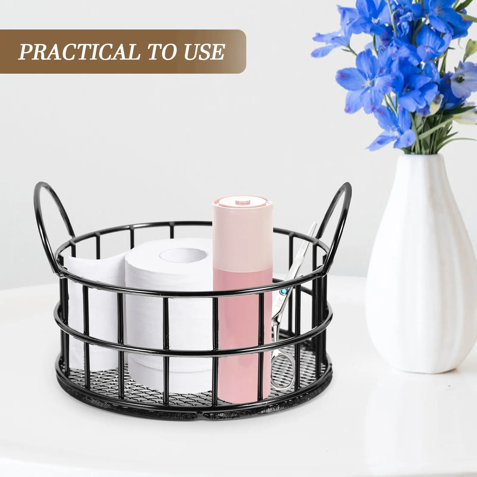 Round Iron Storage Basket with Mesh Design for Home Office Desk Fruit Snacks Sundries Organizer Metal Wire Basket