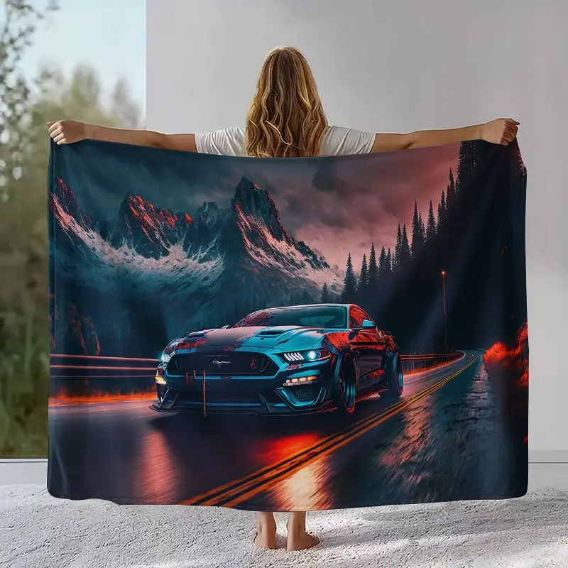 Vintage M-Mustang Racing Biker Garage Moto Soft Flannel Blanket,Cozy Warm Throw Blanket for Bed,Sofa,Living Room,Picnic,Camping