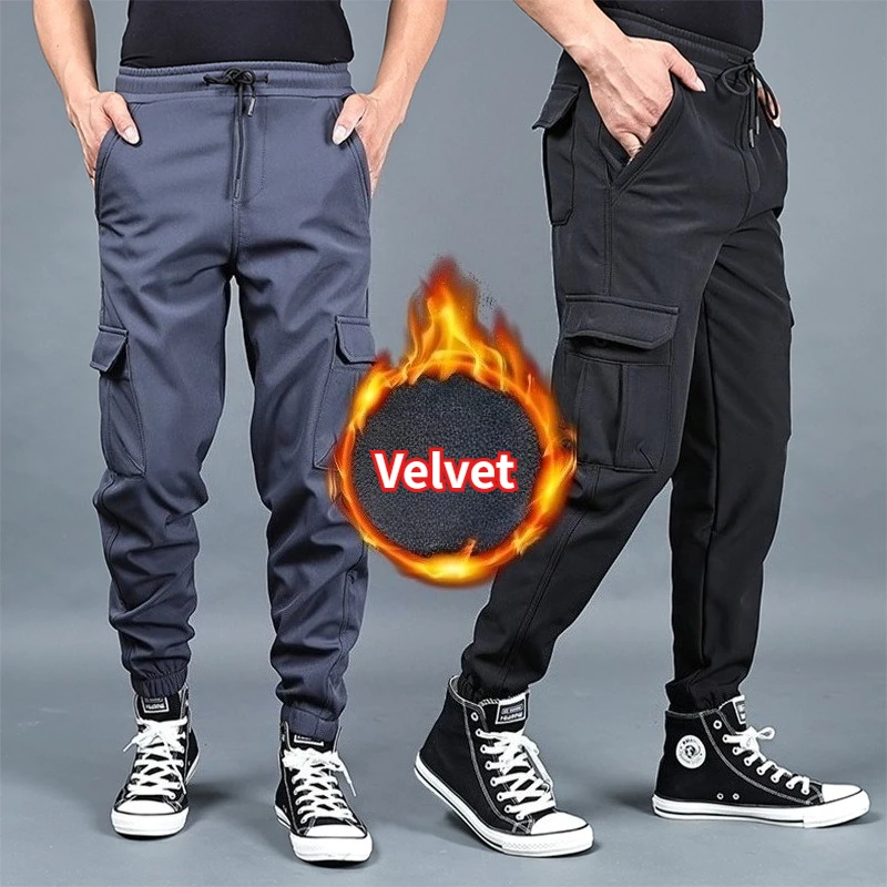 Autumn Winter Men's Cargo Pants Thickened Joggers Men Pants Loose Fit Sweatpants Warm Casual Sports Trousers Male
