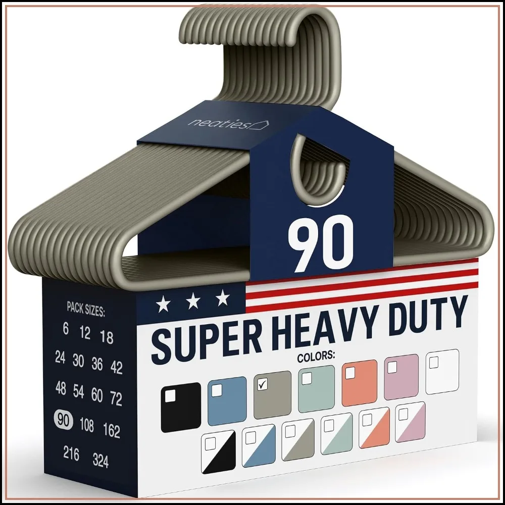 Heavy Duty Plastic Clothes Hangers 90 Pack, 10lb Capacity for Pants, Coats, Jackets, Jeans - Gray