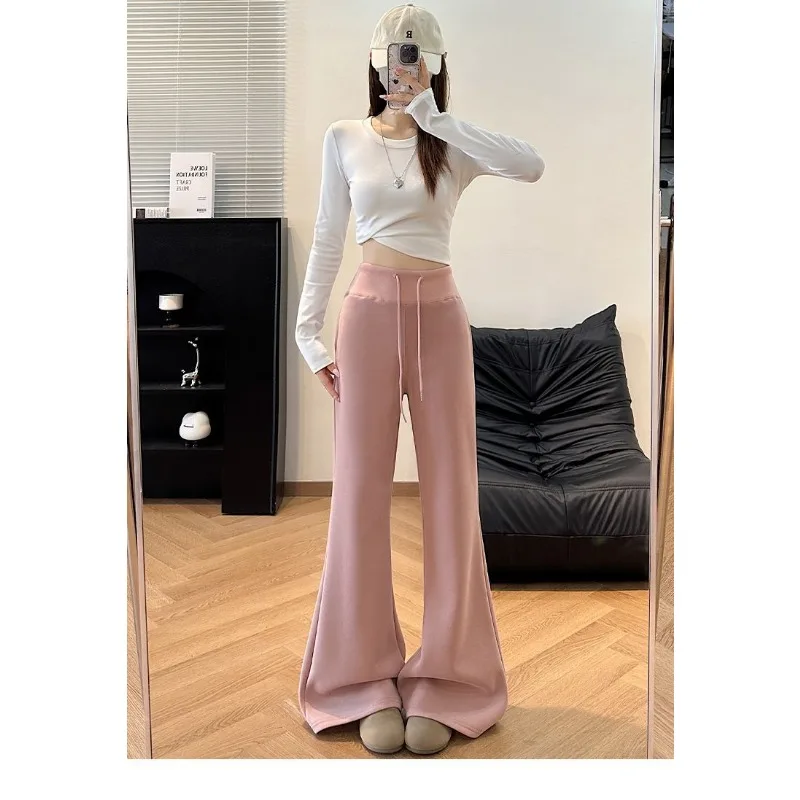 Women's Drawstring Flare Sweatpants High Waist Slim Fit Casual Stretchy Bootcut Trousers
