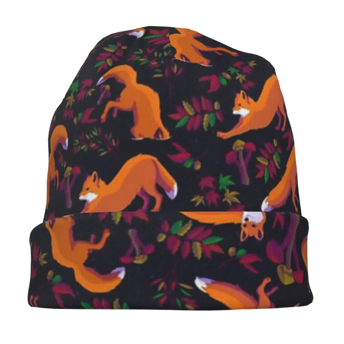 Forest Fox Skullies Beanies Hats Warm Autumn Winter Outdoor Cap Knitted Bonnet Caps for Unisex Adult