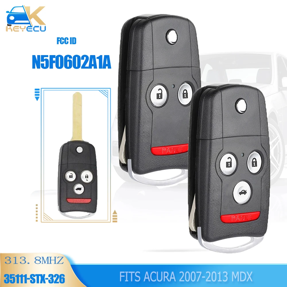 KEYECU N5F0602A1A Flip Key Fob 4 Button-Hatch 313.8MHZ for Acura MDX 2007 2008 2009 2010 2011 2012 2013