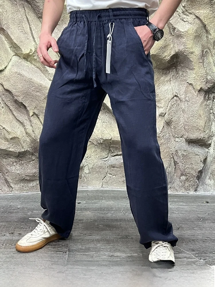 Casual Pants Breathable Business Style Loose Fit Straight Leg Long Trousers for Young Men Summer Season Basic Color