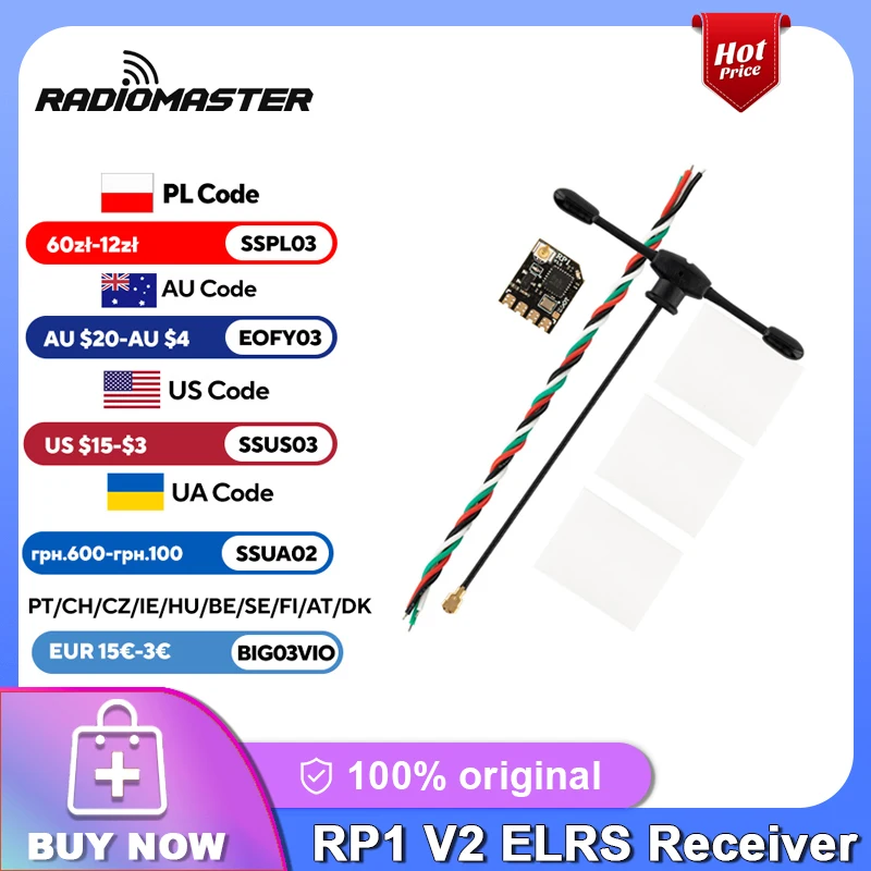 

RadioMaster RP1 V2 ExpressLRS 2.4ghz Nano Receiver