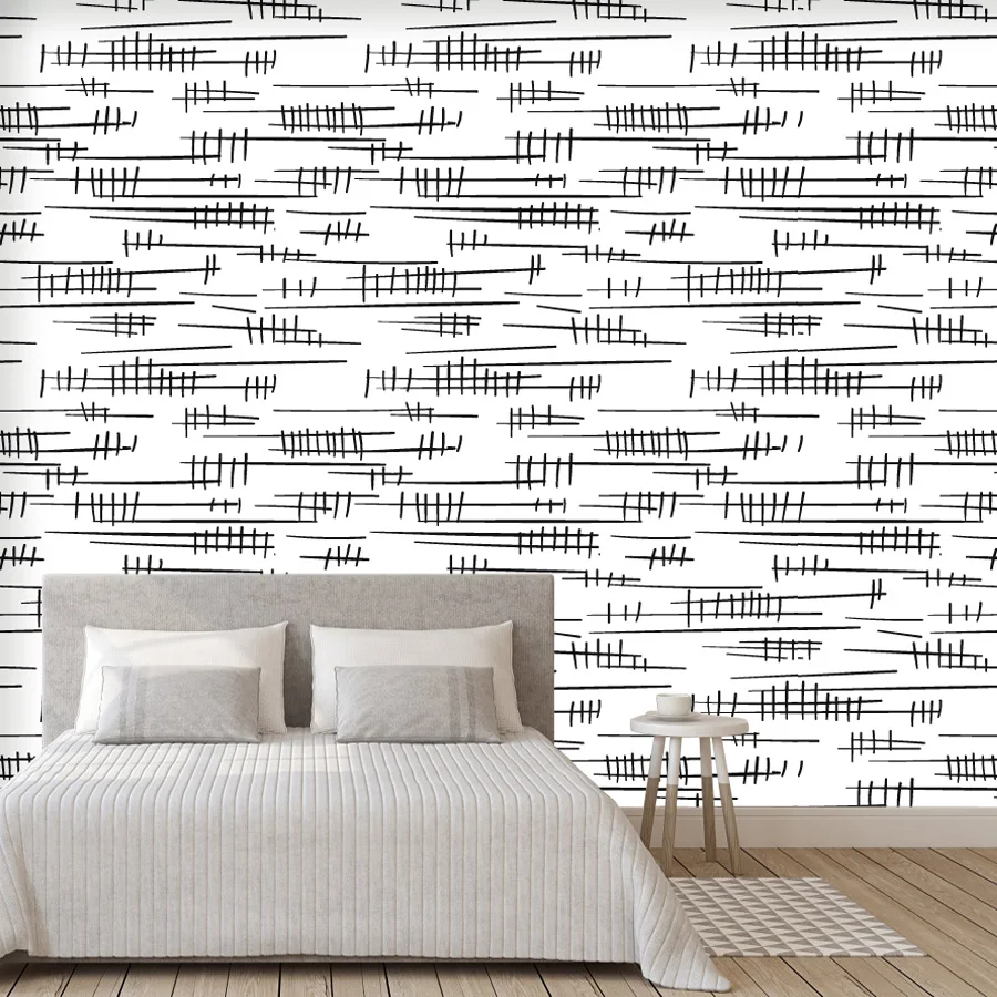 9+ Black White Lines Abstract Geometry Mural Decor, Self Adhesive Optional, Wallpapers for Living Room Bed TV Walls Renovation
