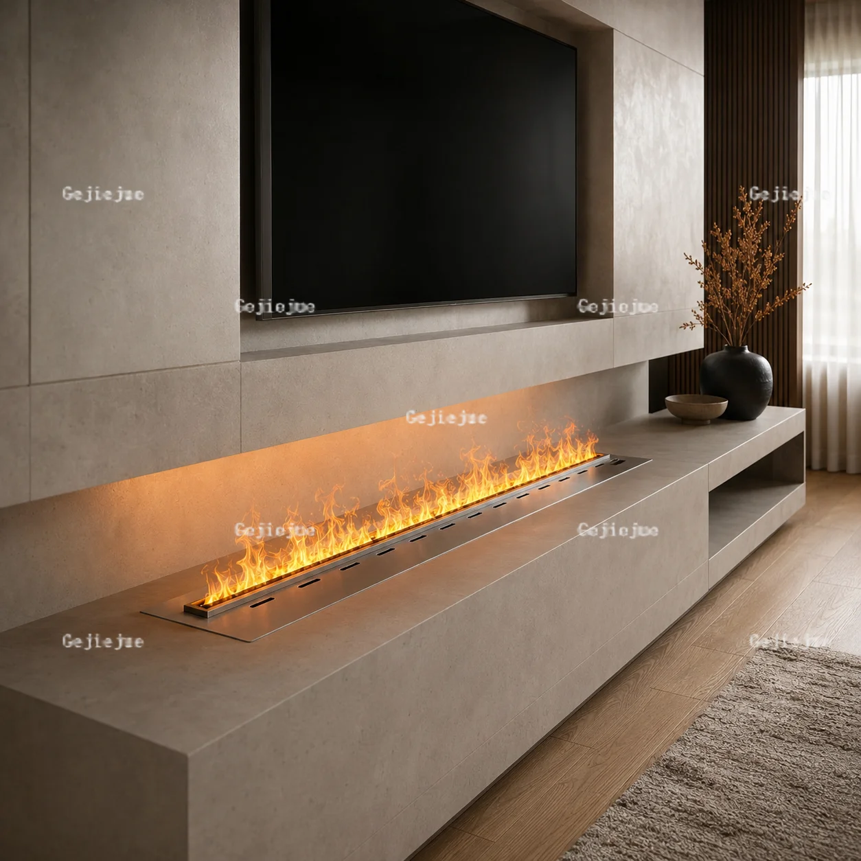 Built in Water Mist Fireplace Resort-Style Atomized Fireplace Insert with Lifelike LED Mist Fire for Indoor Public Spaces