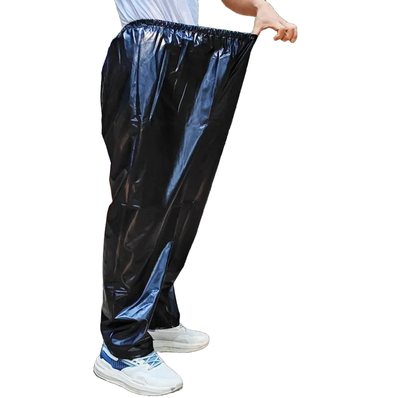 Men's Black Elastic PVC Fabric Pants Sturdy & Wear‑Resistant Waterproof & Rainproof For Outdoor Use