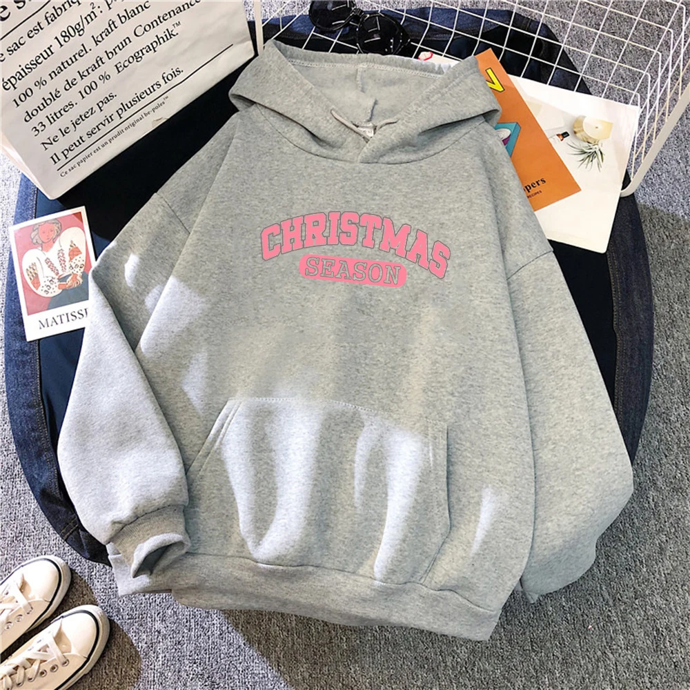 

Christmas Season Pink Letter Pattern Hoodies Women Casual Comics Clothing Harajuku Y2K Hoody Autumn Fleece Unisex Streetwear