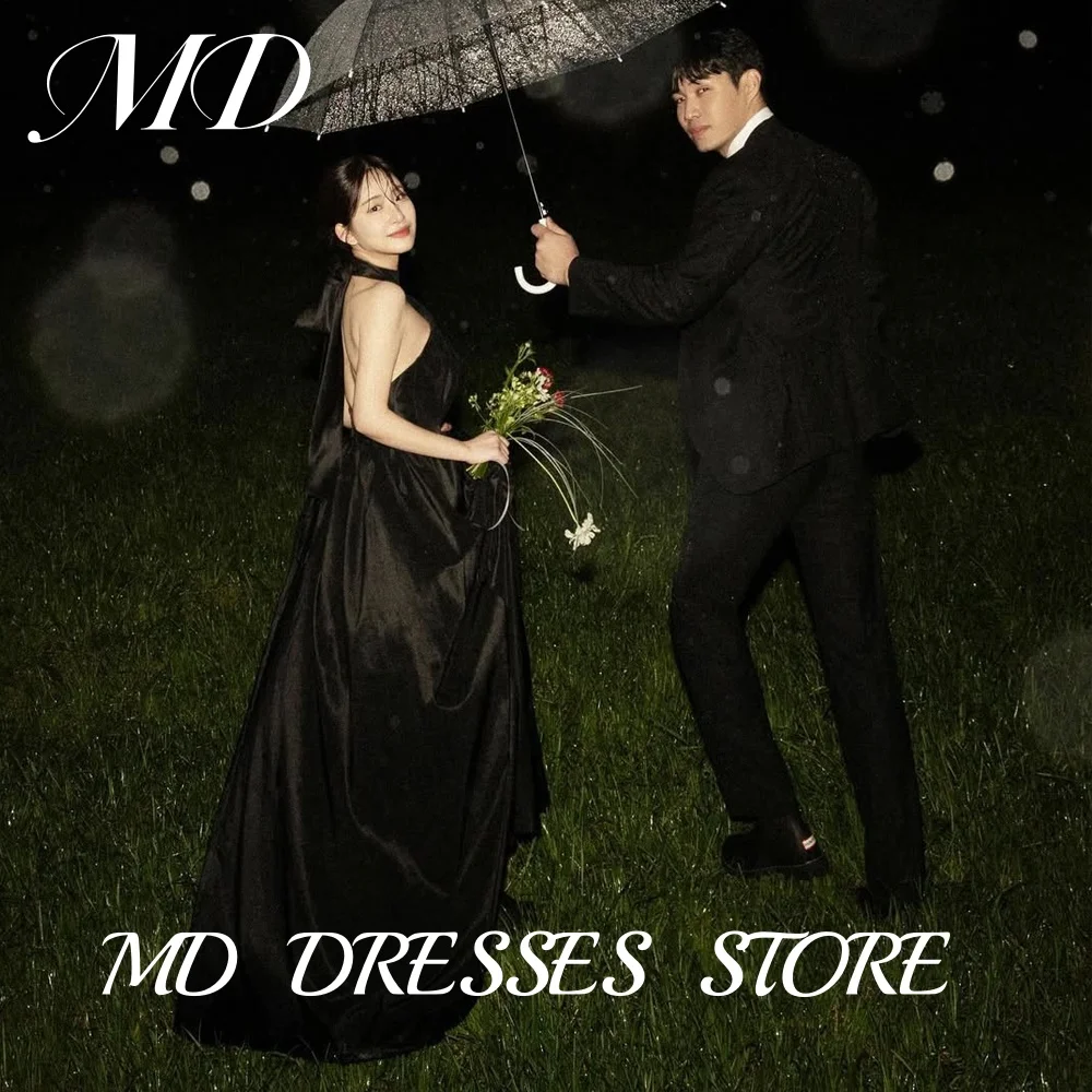 

MD Elegant Halter Wedding Party Dress Bow Pleat A-line Korea Photoshoot Sleeveless Floor Length Customised 2025 Evening Gown