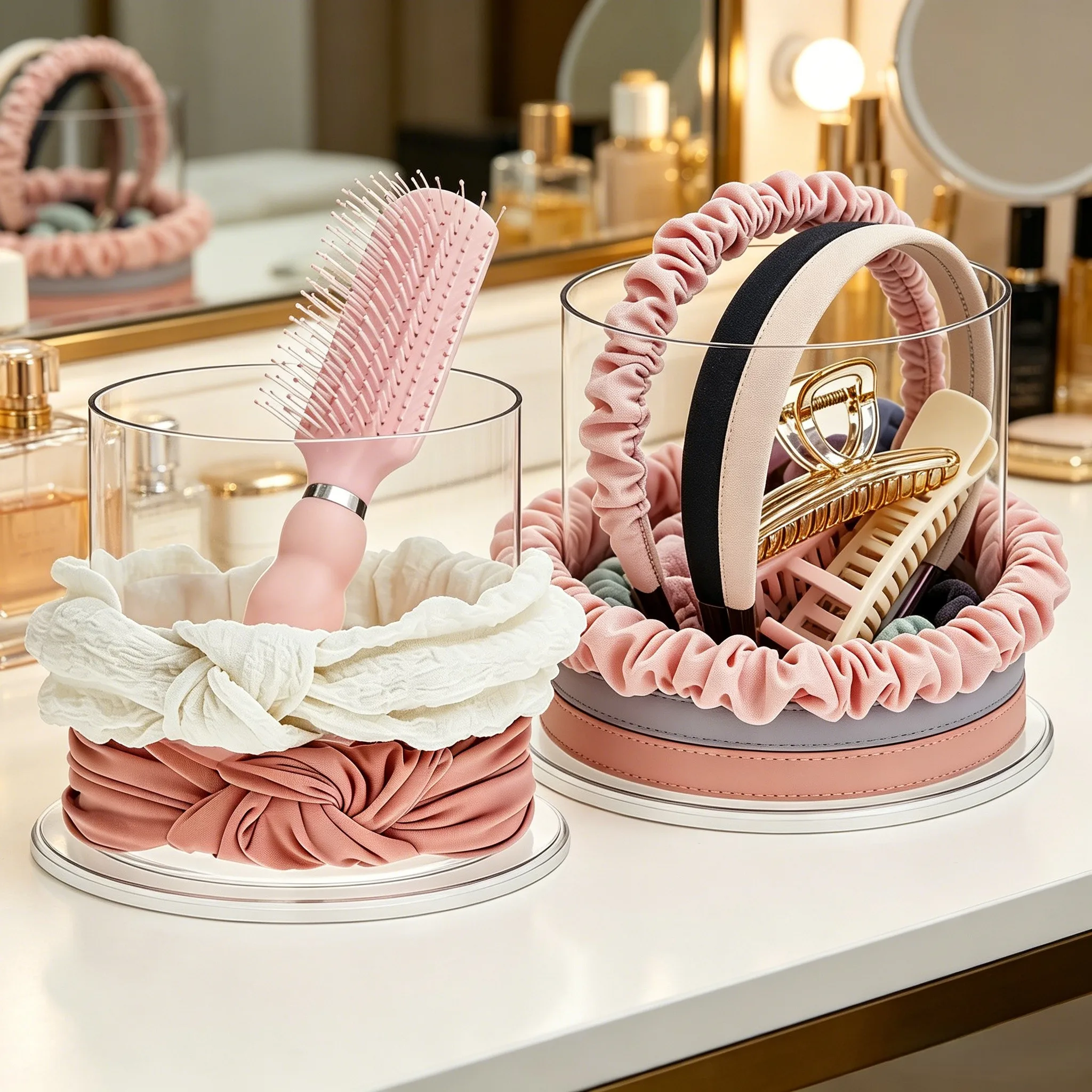 Hair Organizer 2 Pack Space Saving Design for Brushes Combs Scrunchies Headbands Vanity Table Bathroom Sink Use
