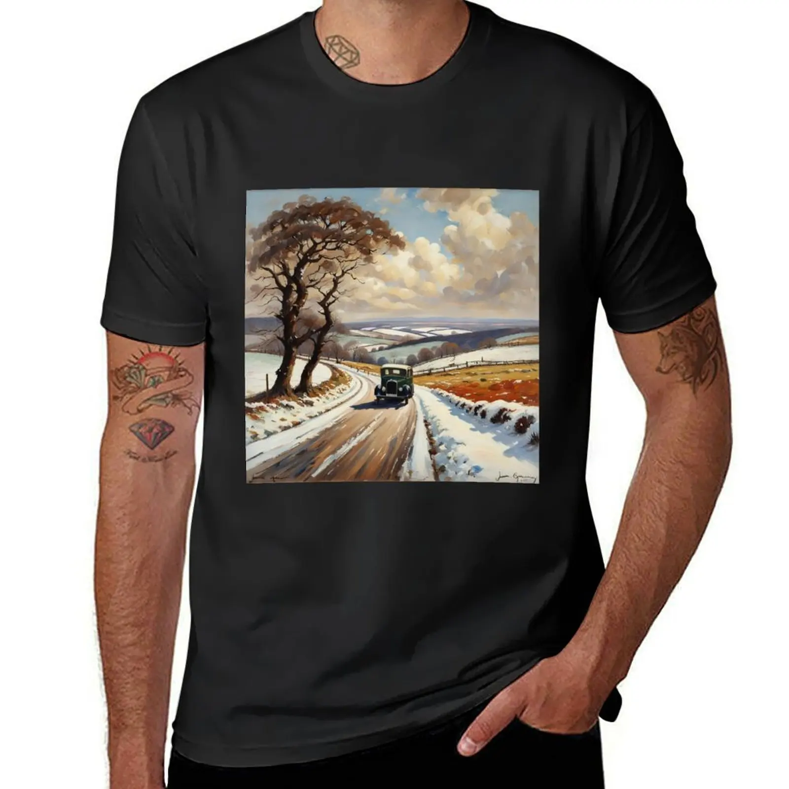 Vet driving to a farm during the winter in Yorkshire - 1930s T-Shirt plain anime kawaii clothes sweat Men's t-shirts