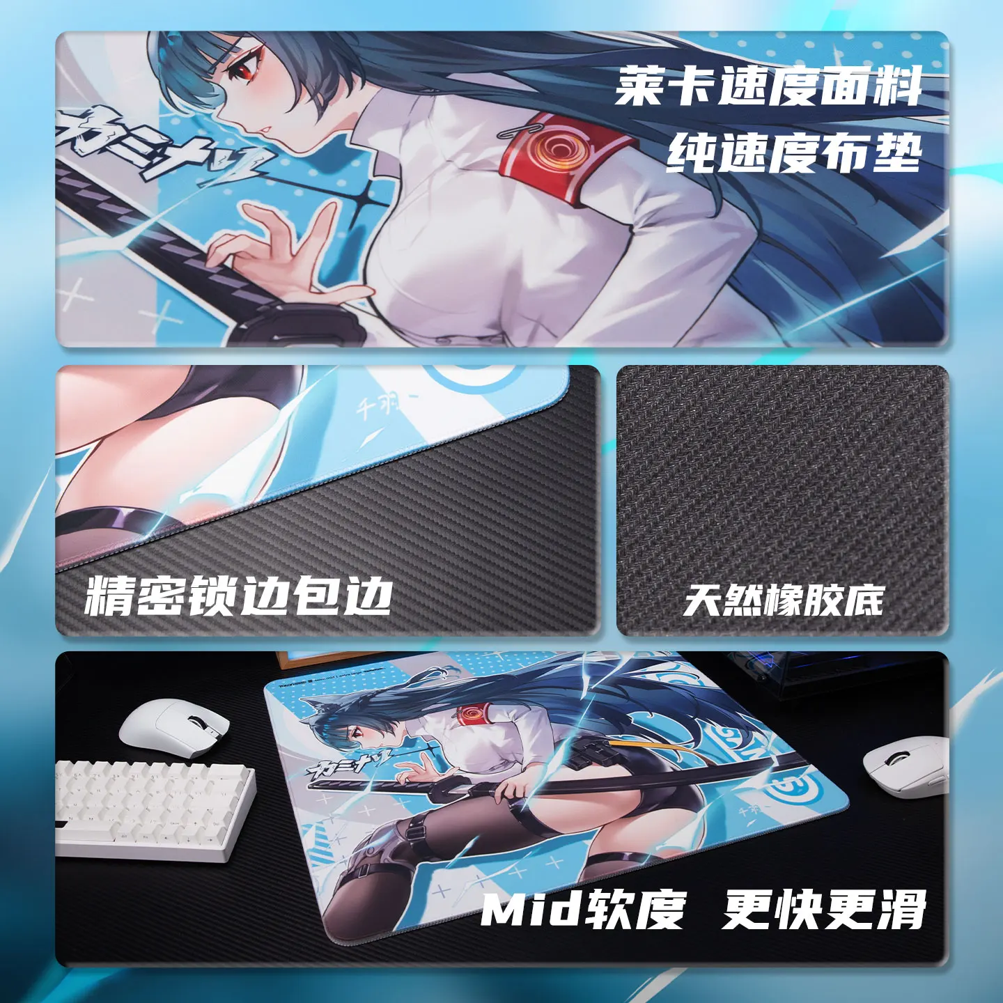Custom TALONGAMES Hurricane Crow Thunder Speed-Type Pad, Anime Art Gaming Mouse Mat,Lycra Fabric Reinforced Stitching,Fast Glide