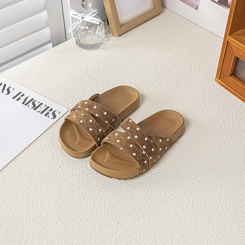Mumoresip Kids Trendy Slippers Summer Polka Dot Cross Strap Girls Outdoor Shoes Causal Non-slip Children Fashion Beach Slippers