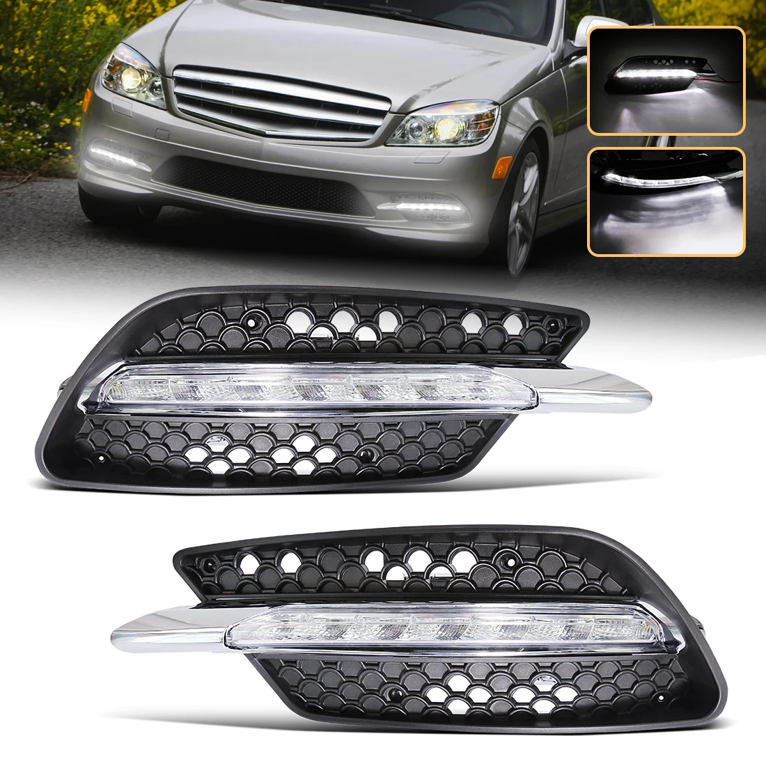 

Для Mercedes Benz W204 C260 C300 Sport 2007 2008 2009 2010 2011 дневные ходовые огни противотуманные фары в сборе фары дальнего света 12 В