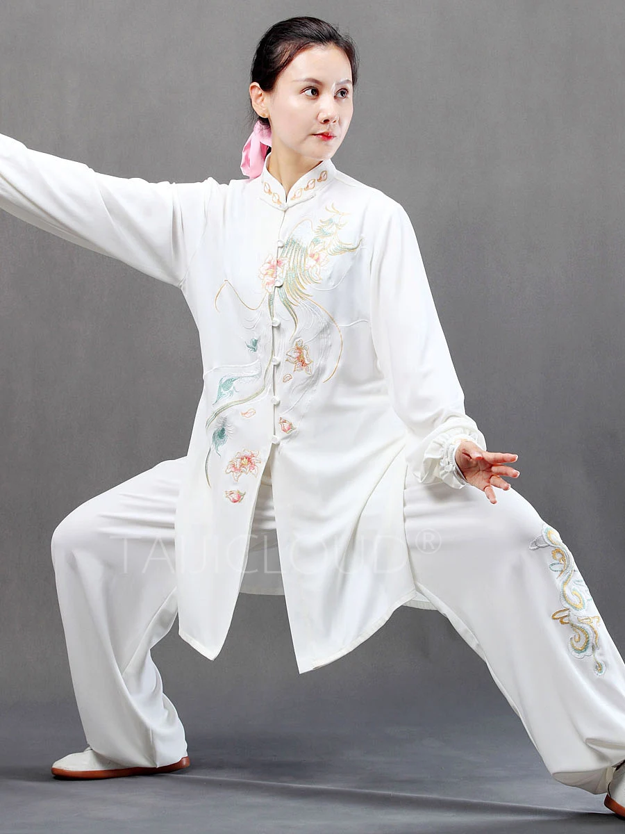 Embroidered Tai Chi Clothing for Women, Chinese Kung Fu Martial Arts Uniforms, Fitness Performance Competition Handcrafted Colla