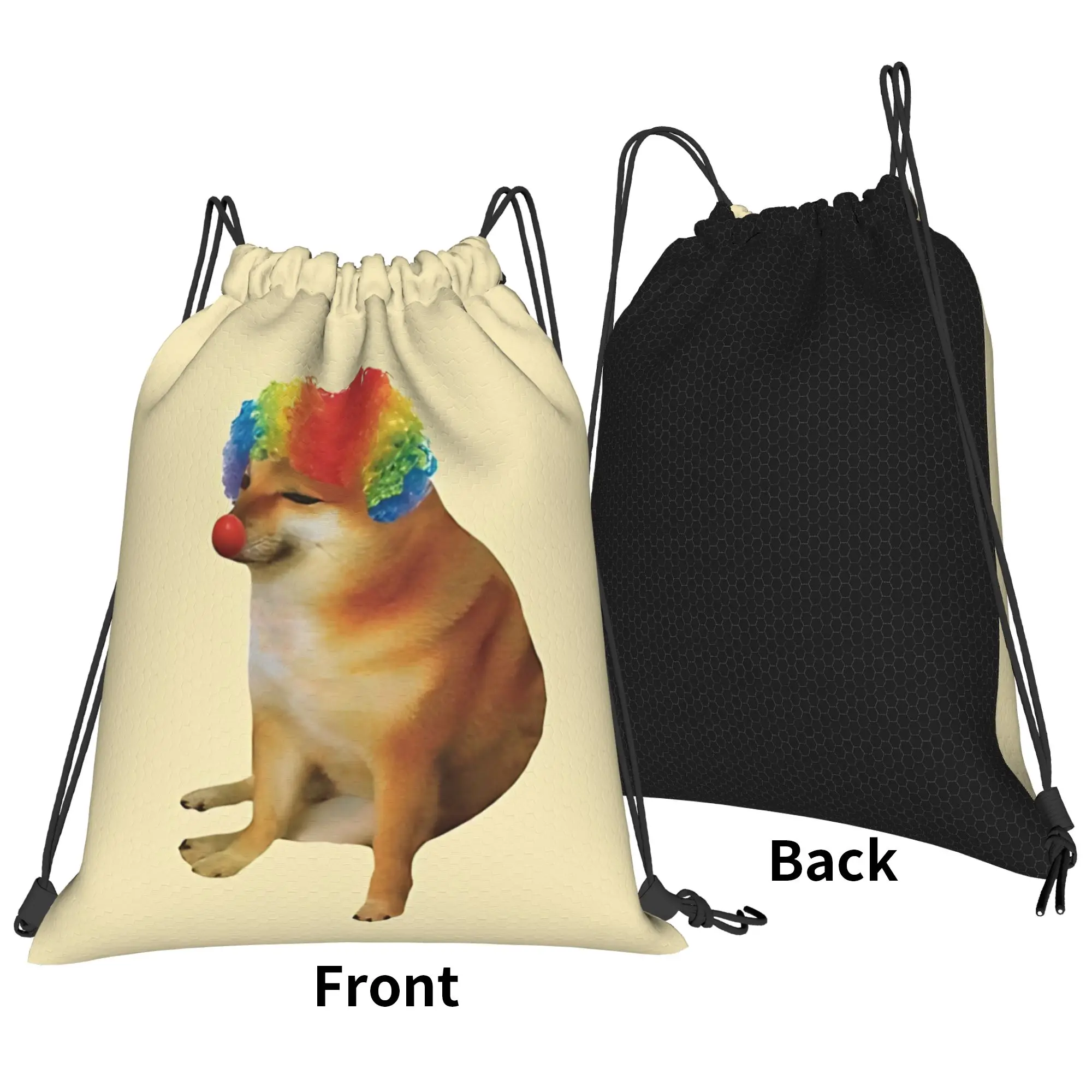Dog meme Cheems Doge  Portable Sports Riding Gym Drawstring Storage Sporty Backpacks