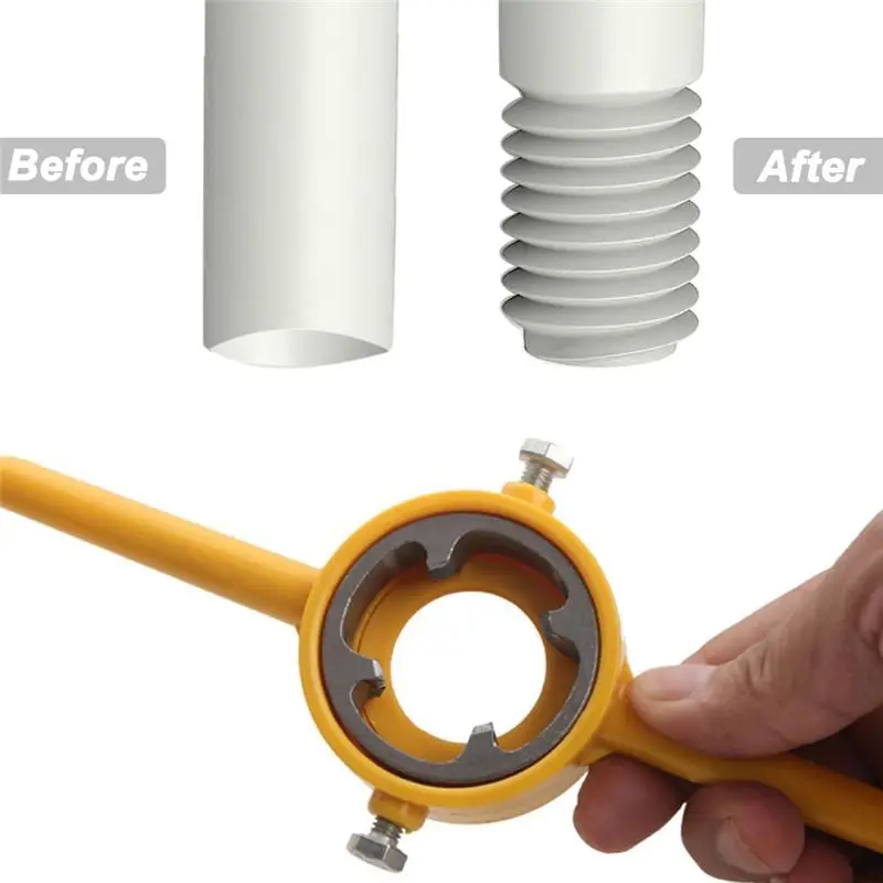 التجزئة 6 قطعة بولي كلوريد الفينيل صانع الموضوع أداة الأنابيب عراف السباكة مجموعة أدوات الأنابيب المستديرة يموت مجموعة مع 3 يموت 1/2 بوصة ، 3/4In و 1In NPT يموت Se #4