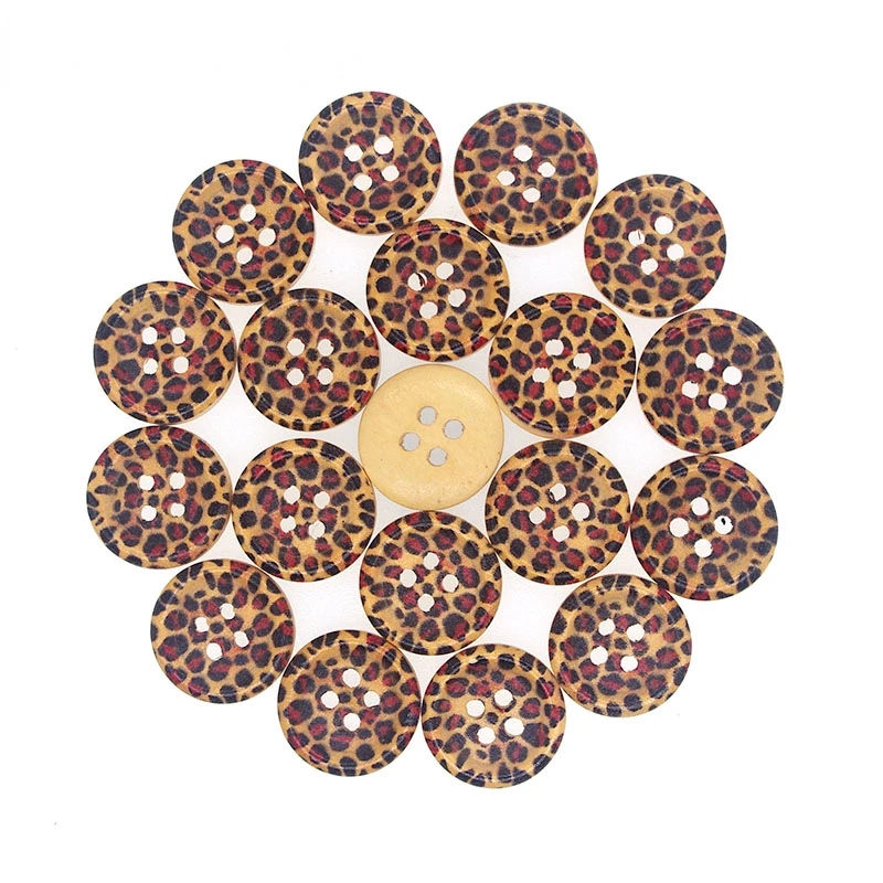 50pcs Natural Wooden Buttons Round Leopard Print Design Scrapbook Sewing Accessories DIY Craft 2 Holes 15mm vintage buttons