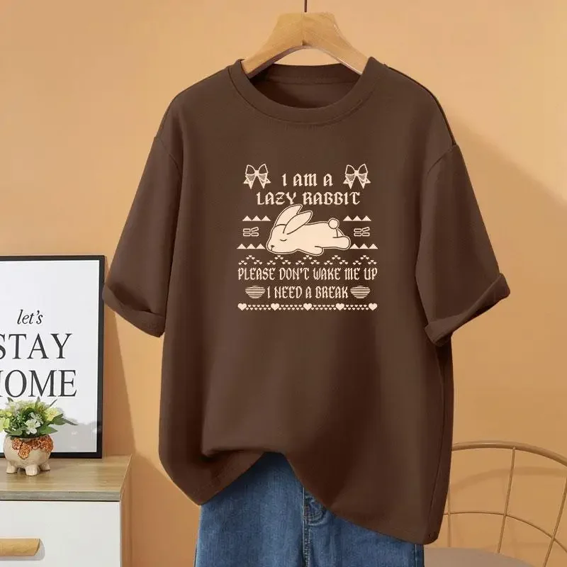 

Women Vintage Short Sleeve Top Tee Summer Loose Casual 100% Cotton O-neck T-shirt Cartoon Printed Basics Pullovers