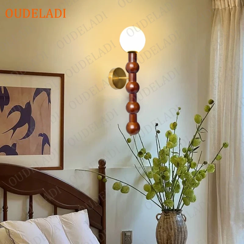 Neoclassical Wood Wall Sconce Lamp Dining Living room bedroom decor lighting fixtures Japanese Glass Wall Lights Bedside Lamp