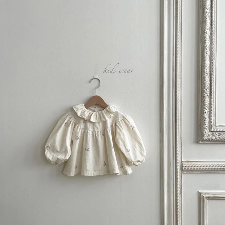 2026 Spring New Baby Girl Long Sleeve Shirts Cotton Infant Casual Loose Tops Girls Cute Ruffle Collar Blouse Toddler Clothes