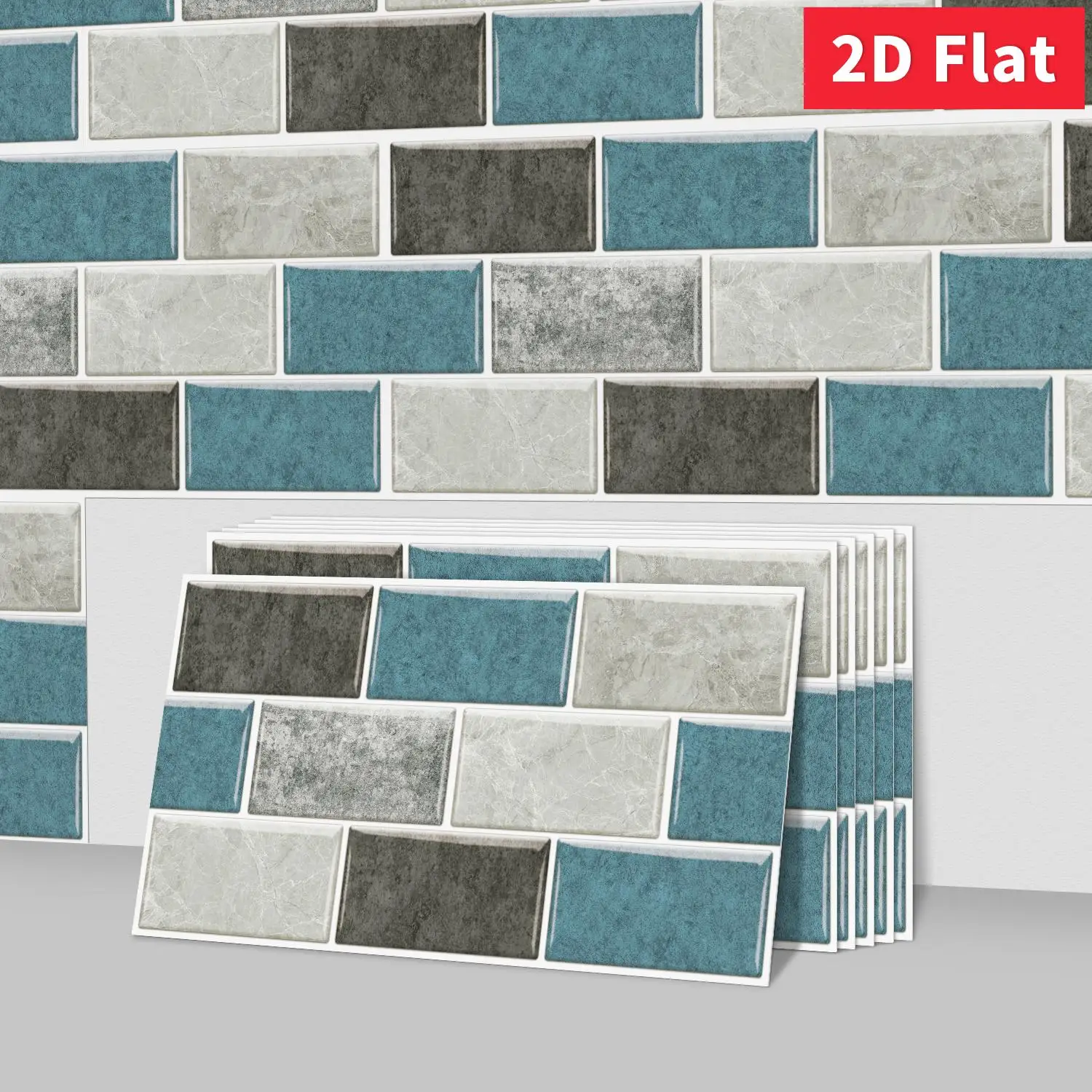 Blue‑Grey Marble Subway Wall Sticker Waterproof Self‑Adhesive Backsplash Tile Decal for Kitchen Bathroom,Size 30x15cm